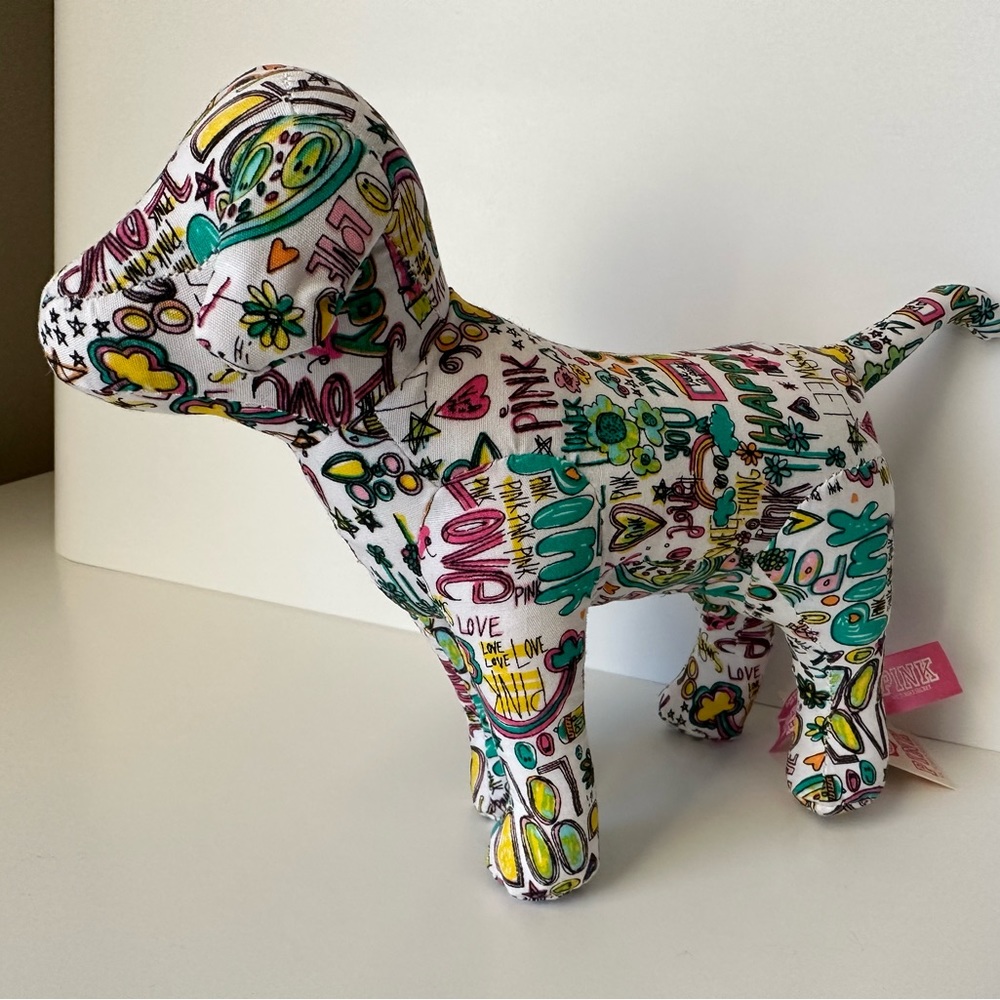 Victoria’s Secret PINK Mini Dog Plush Graffiti Sketch Pattern Stuffed Animal